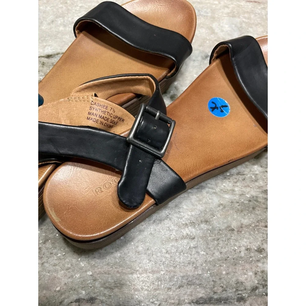 Rock & Candy Sandals Womens 7.5 Cashee Platform Wedge Black Ankle Strap Boho